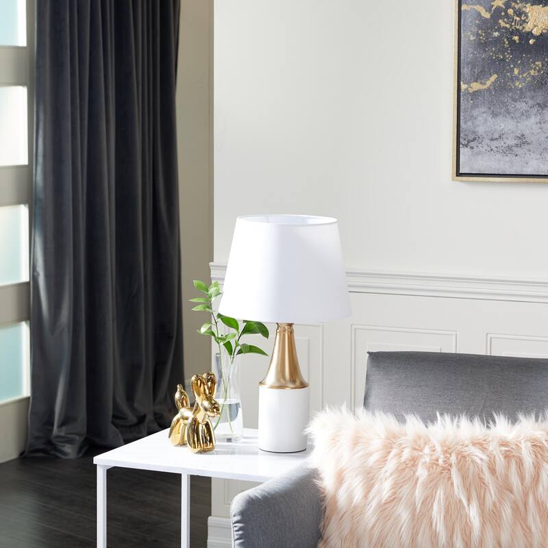 Cement Stone Room Table Lamp with Gold Accent - White - CosmoLiving by Cosmopolitan