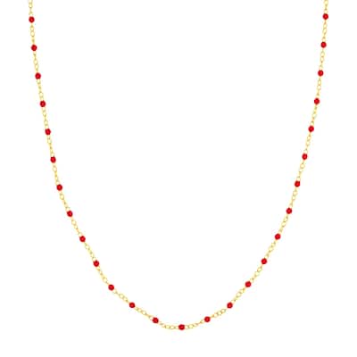Curata 14k Yellow Gold 18" Red Enamel Bead Piatto Chain Necklace (Spring-ring)