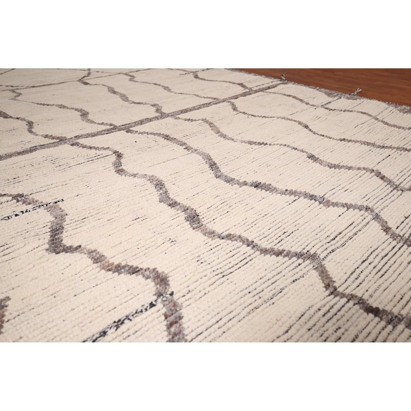 All-Over Striped Moroccan Abstract Area Rug Hand-Knotted Wool Carpet - 7'8"x 10'10"