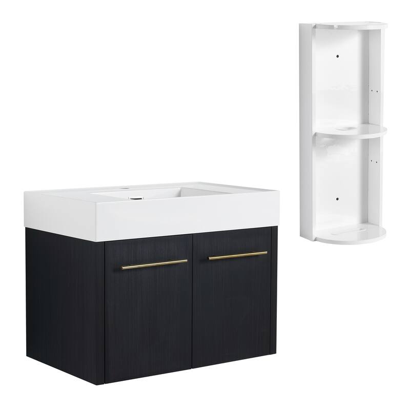 Wall mounted bathroom vanity with sink and storage shelf