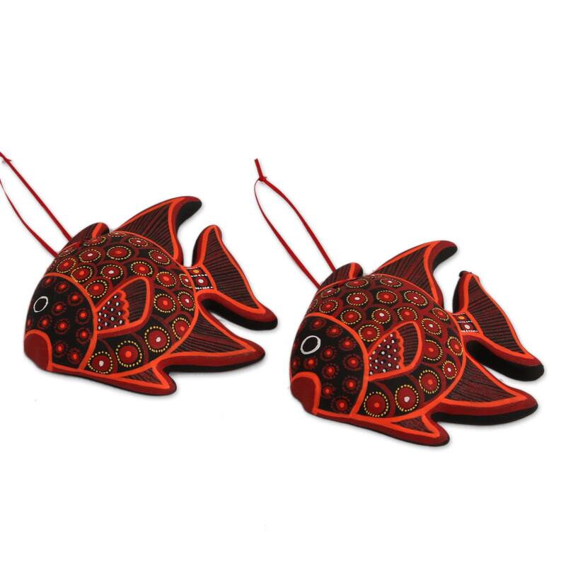 Novica Handmade Red Fish Ceramic Ornaments (Pair) Bed Bath & Beyond