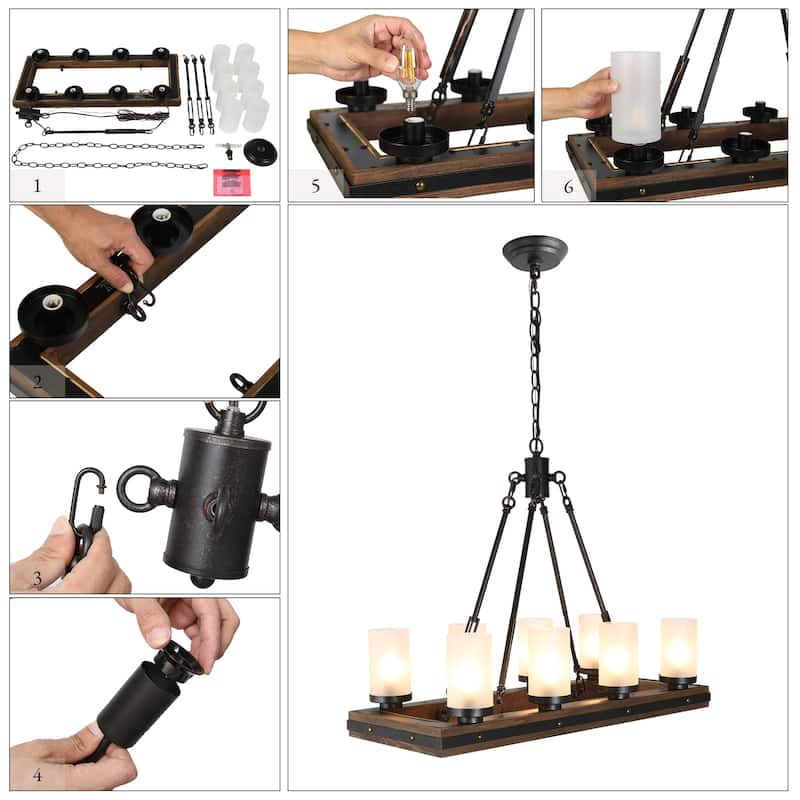 The Gray Barn Modern Farmhouse 8-Light Chandelier Wood Island Lights for Dining Room - L29.9"xW13"xH22.8"