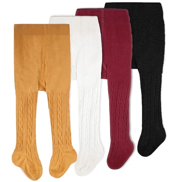 slide 2 of 6, CozyWay Cable Knit Leggings, 4 pair, white/black/pink/mustard - Multi