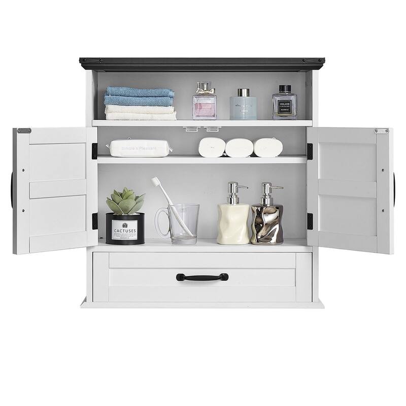 White Multi-Layer Bathroom Wall Cabinet with Adjustable Storage Shelves and 1 Drawer - 24” x 9” x 25”