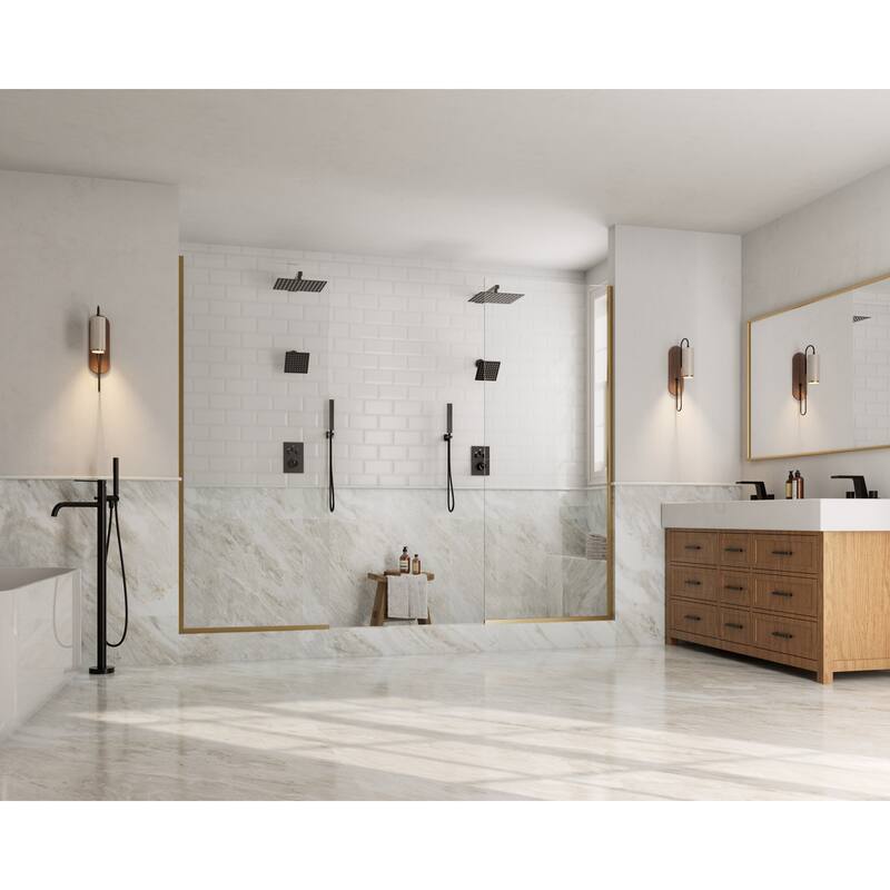 GRANDJOY 3-Function Thermostatic Shower System 12'' Rainfall Shower Head with Anti-Scald Valve