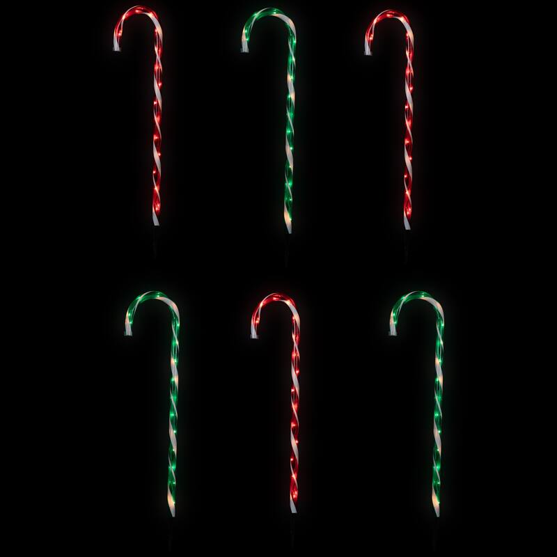 Lighted Outdoor Christmas Candy Cane Pathway Markers - 28" - Red/Green - Set of 6 - Red