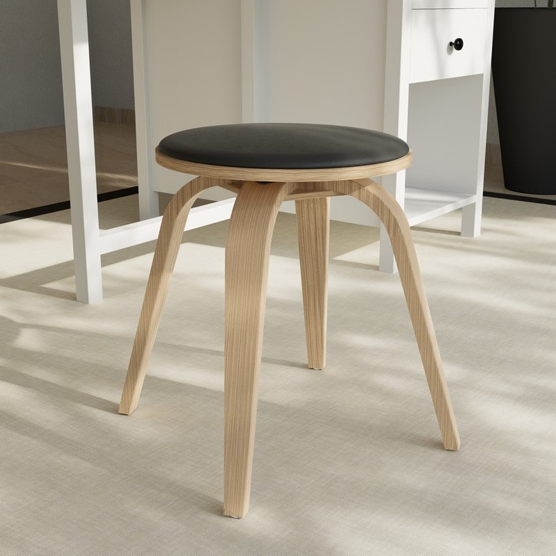 Pelya Minimalist Modern Round Counter Stool with Leather Seat & Poplar Wood Frame 360° Swivel Kitchen Bar Stool