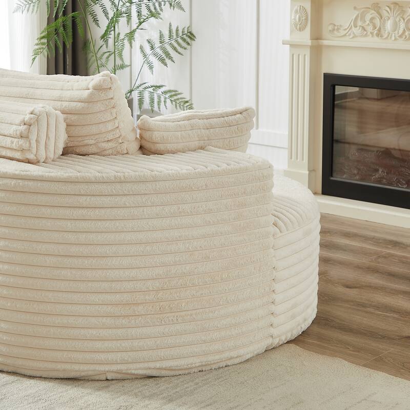 Corduroy Upholstered Single Sofa, Oversized Fluffy Round Sofa, Single Sleeper Reading Chair with Armrest & Pillow