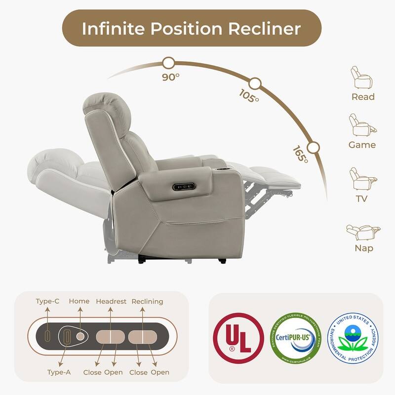 Spruce & Spring Genuine Leather Power Reclining Sofa with Wireless Charging