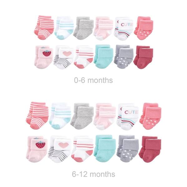 slide 1 of 1, Hudson Baby Infant Girl Grow with Me Cotton Terry Socks, Strawberry, 0-6 and 6-12 Months - Strawberry 24-Pack Strawberry 24-Pack - 0-6 and 6-12 Months