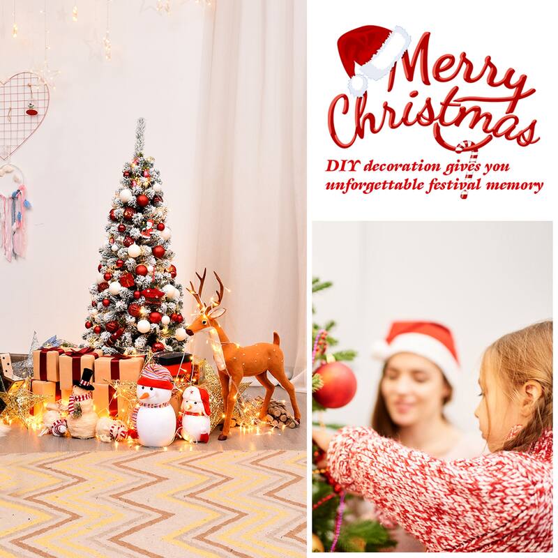 Gymax 4.5ft Snow Flocked Pencil Christmas Tree Artificial Pine Tree w/ - See Details
