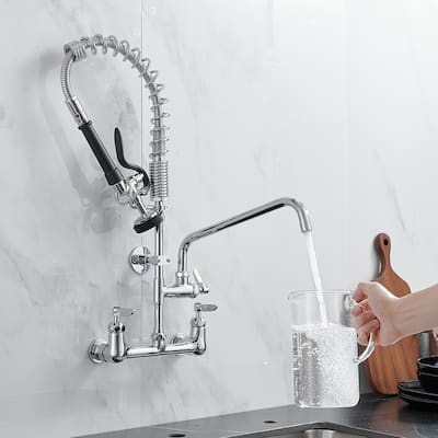 26 Inch Modern Commercial Brushed Nickel Kitchen Faucet with Pre-Rinse Sprayer - 8 In. W X 25 In. H X 8 In. D