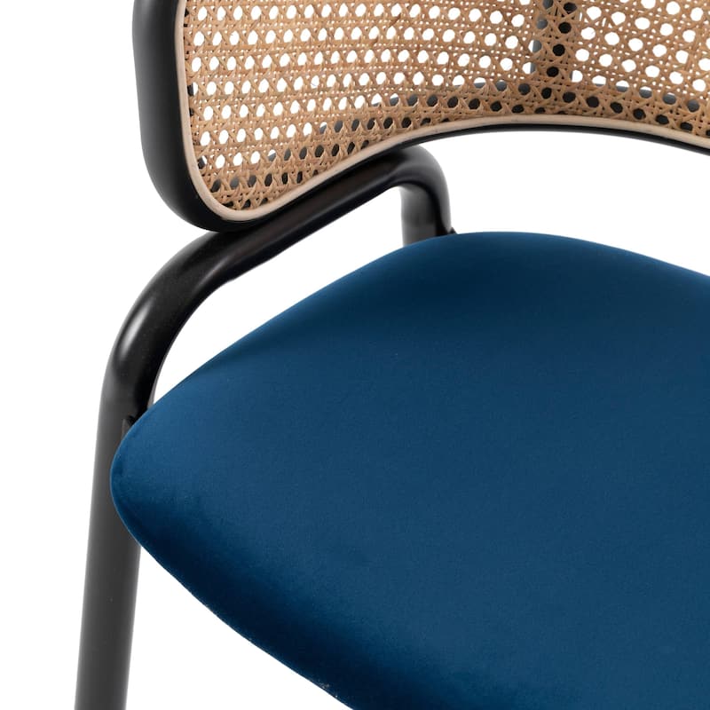 Ervilla Modern Wicker Back Dining Chair with Upholstered Velvet Seat Armchair for Dining Room and Kitchen, Set of 4 - 29.9"