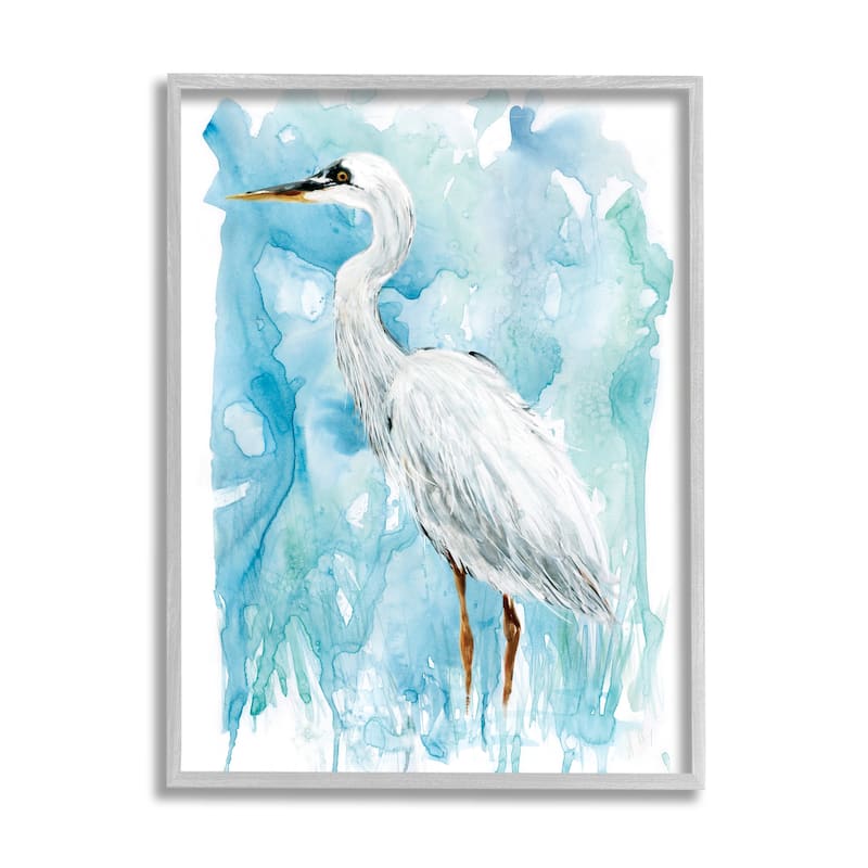 Stupell Whooping Crane Solemn Still Life Blue Marsh Water Framed Wall Art