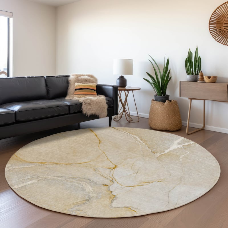 Premium Washable Super Soft Abstract Contemporary Mayfield Rug - Beige - 8' x 8' - Round