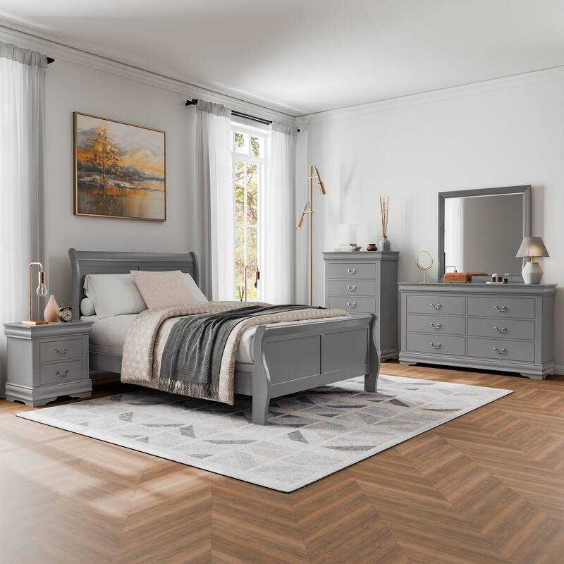 Furniture of America Mayday Traditional Solid Wood Kids 6-Piece Sleigh Bedroom Set - Grey