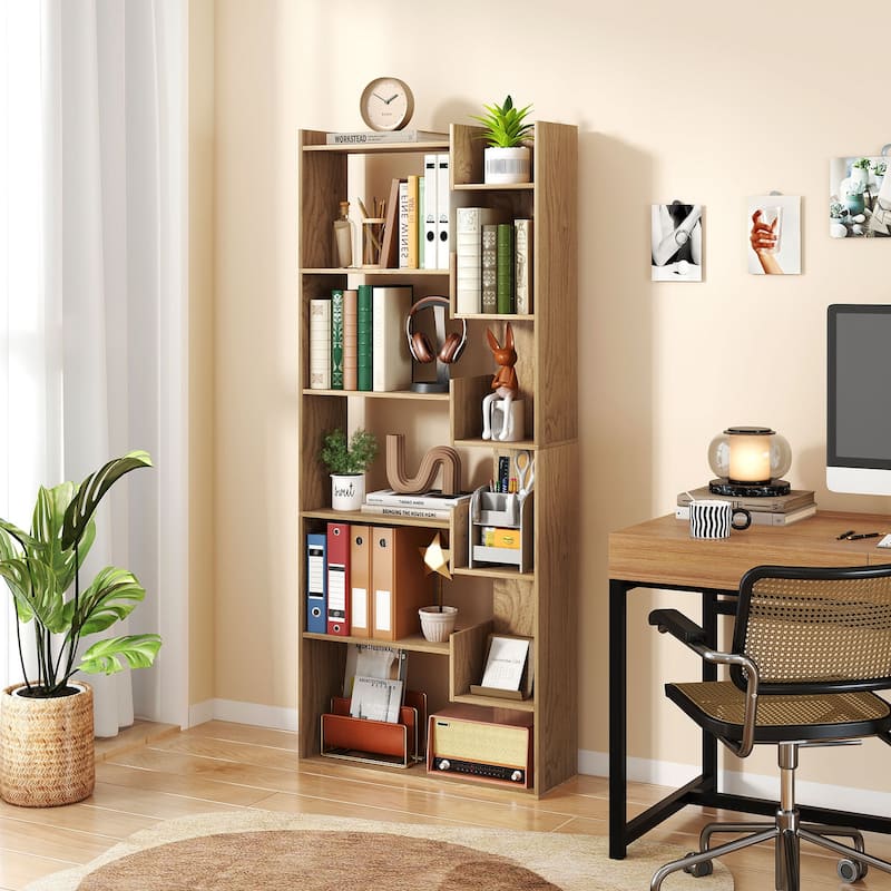 Engineered Wood 11-Shelf Bookcase with Anti-Tip Kits and Floor Pads - 27" L x 9" W x 64" H