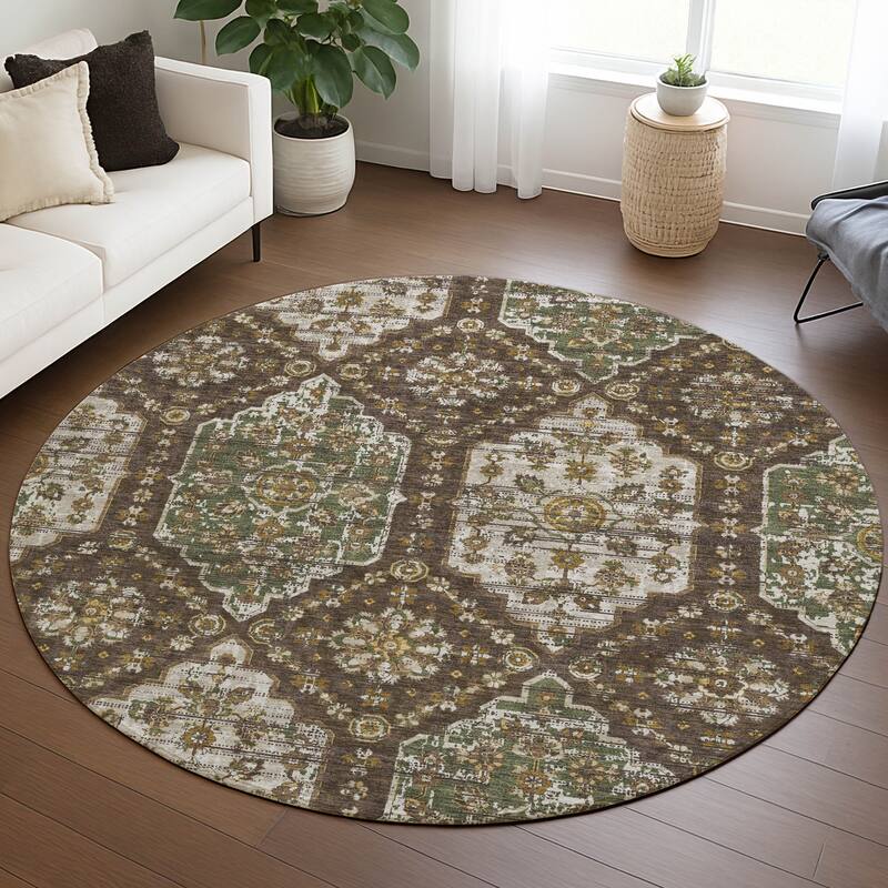 Machine Washable Indoor/ Outdoor Traditional Kiowa Chantille Rug