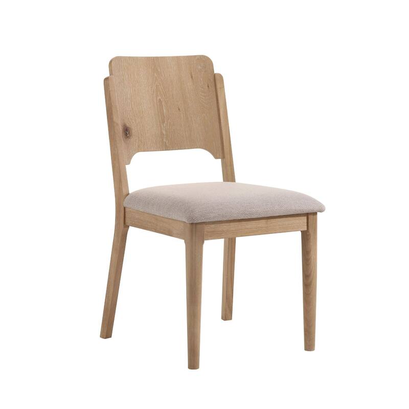 Dining Chair Set of 2, Khaki Padded Fabric Seat, Brown Wood Legs