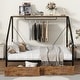 preview thumbnail 1 of 7, Black Metal Platform Bed with Clothes Rack, Storage Shelves, Drawers Black - Full