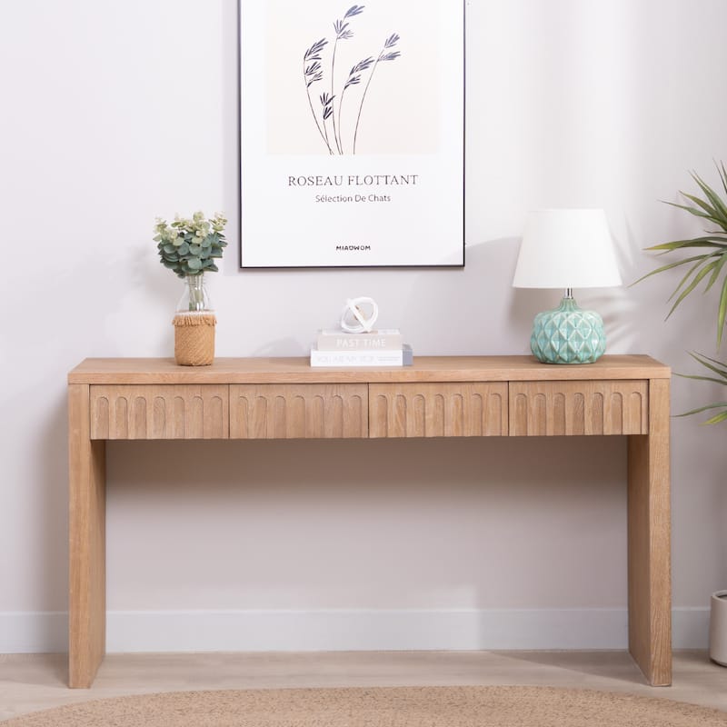 Modern Console Table with 4 Drawers, Narrow Hallway Entryway Table, Wood Sofa Table Accent Table