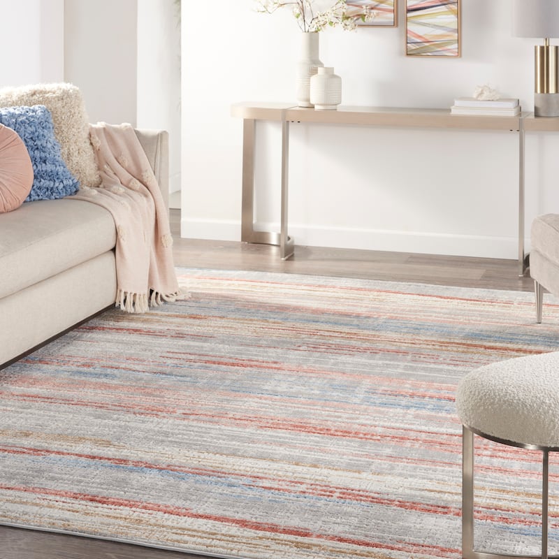 Nourison Elation Modern Abstract Stripe Area Rug - 9' x 12' - Ivory/Multicolor - Rectangle