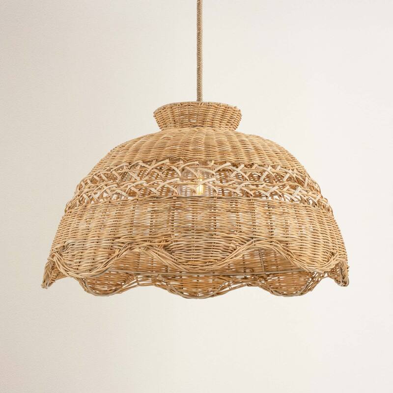 Le Perle Rattan Pendant Light Natural Dome 1-Light Handwoven Ceiling Light For Modern, Transitional, Farmhouse, Boho Room Decor