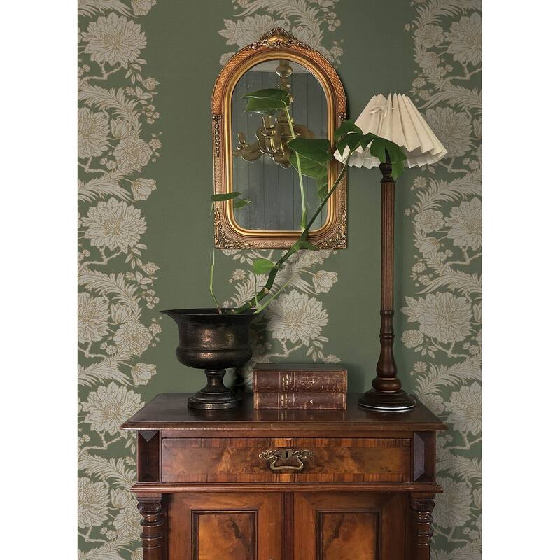 Chris Loves Julia x A-Street Prints Gisela Green Floral Columns Wallpaper