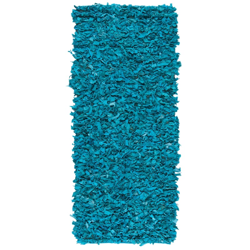 SAFAVIEH Handmade Leather Shag Carlijn Modern Leather Rug - 2' 3" x 9' - Light Blue - Runner