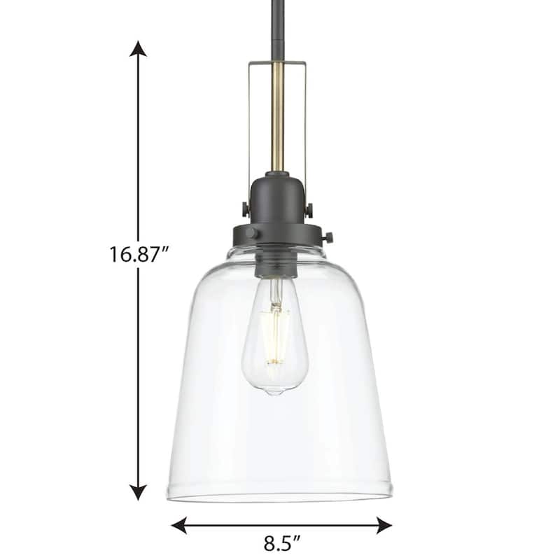 Rushton Collection 1-Light Graphite Clear Glass Industrial Pendant Hanging Light - 8.5 in x 8.5 in x 16.87 in
