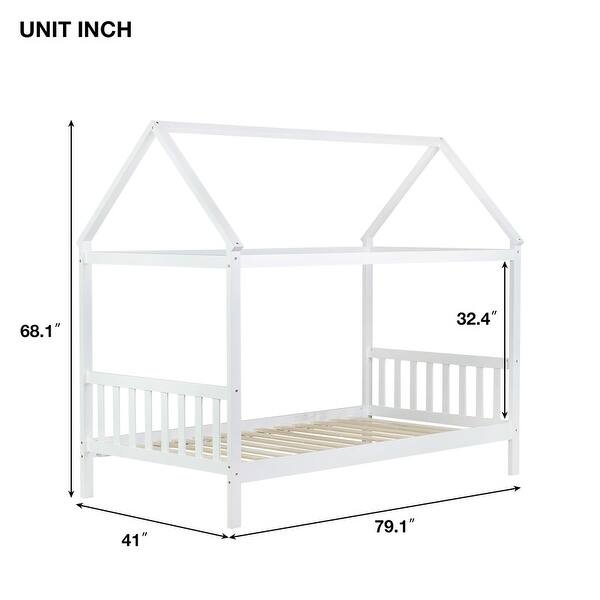 White Rubber Wood House Bed,Twin Size Kids Bed