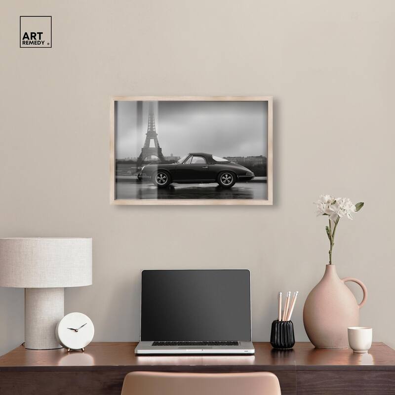 Classic Car and Eiffel Noir Shadowbox by Art Remedy
