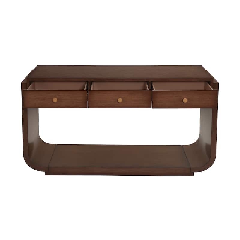 Christopher Knight Home - Alderwood Paulownia Veneer 3 Drawers Console Table with Curved Legs and Ample Storage