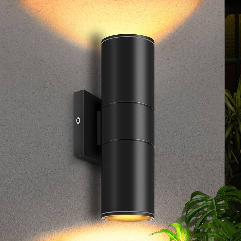 IP65 Integrated LED Cylinder Up Down Wall Light Outdoor - 1 Pack - Black