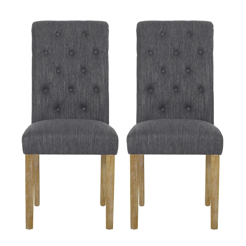 Set of 2 Fabric Upholstered Dining Chair with Wood Legs