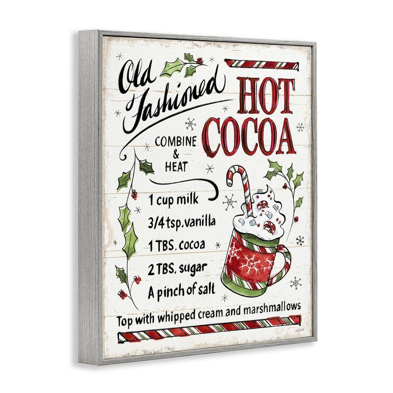 Stupell Old Fashioned Hot Cocoa Holiday Cooking Instructions Framed Wall Art - Red