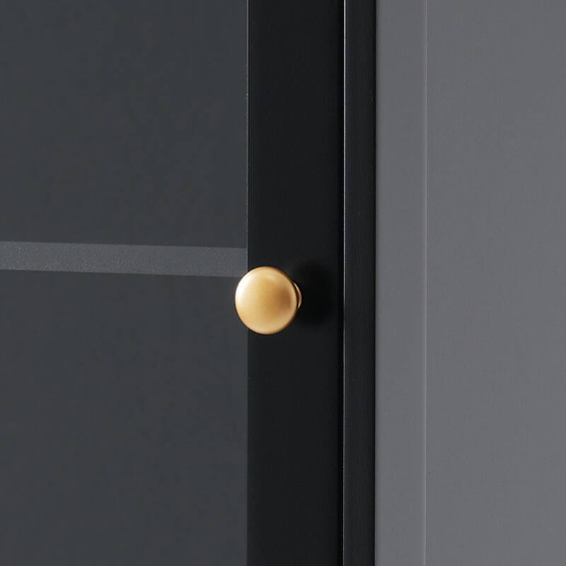 Free Standing Bathroom Storage Cabinet with Transparent Glass Doors, Gold Handles, Adjustable Shelves and Anti-toppling Device
