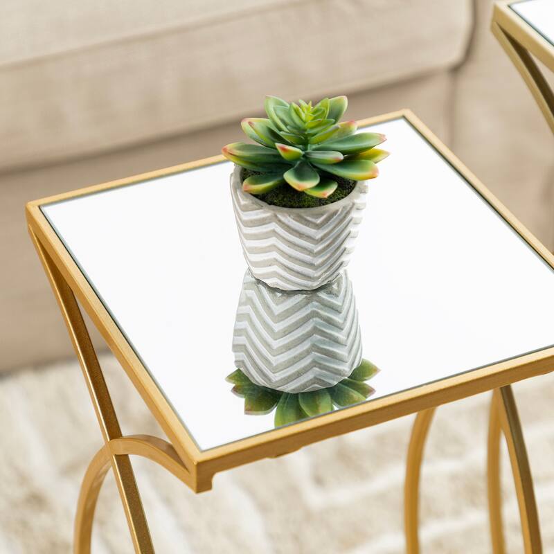 Glitzhome Set of 2 Modern Glam Glass Top Nesting Side Table