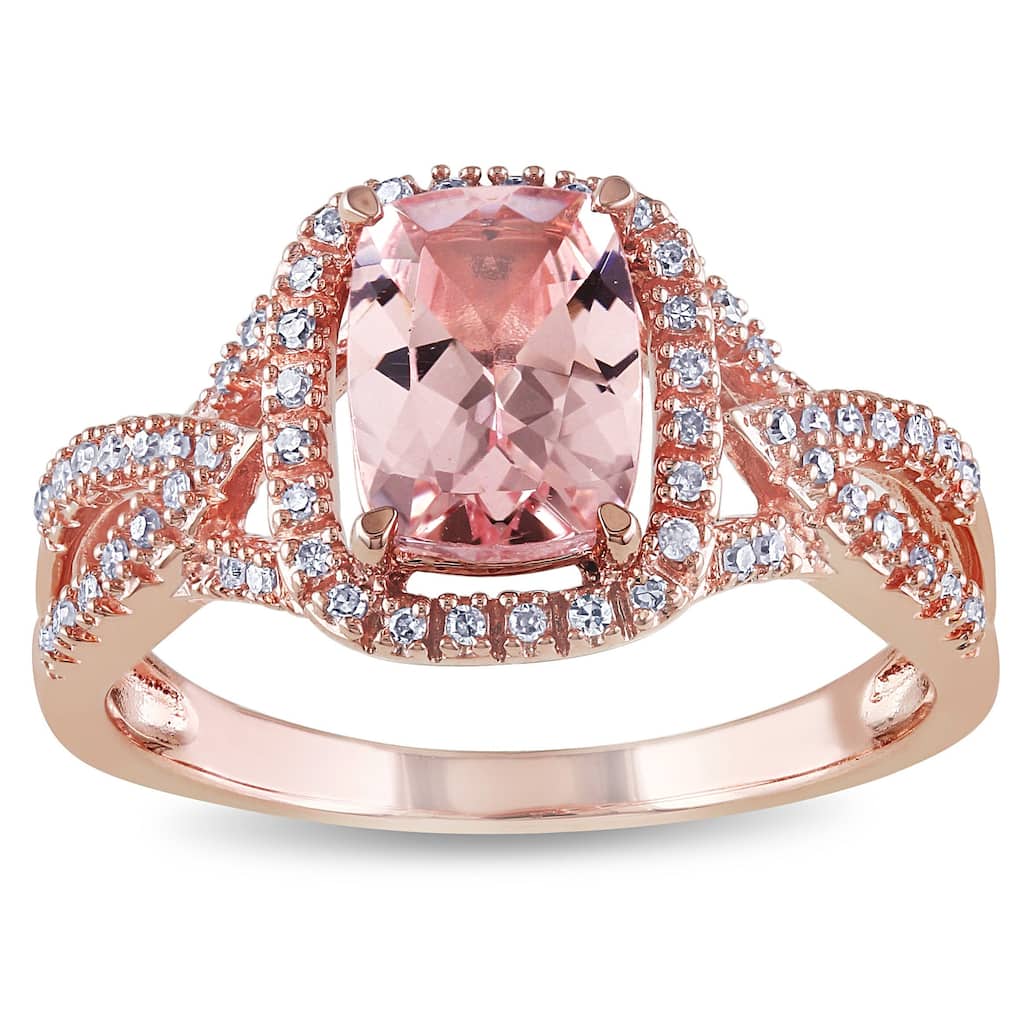Miadora Signature Collection 10k Rose Gold Cushion Morganite 1/6ct TDW Diamond Engagement Ring