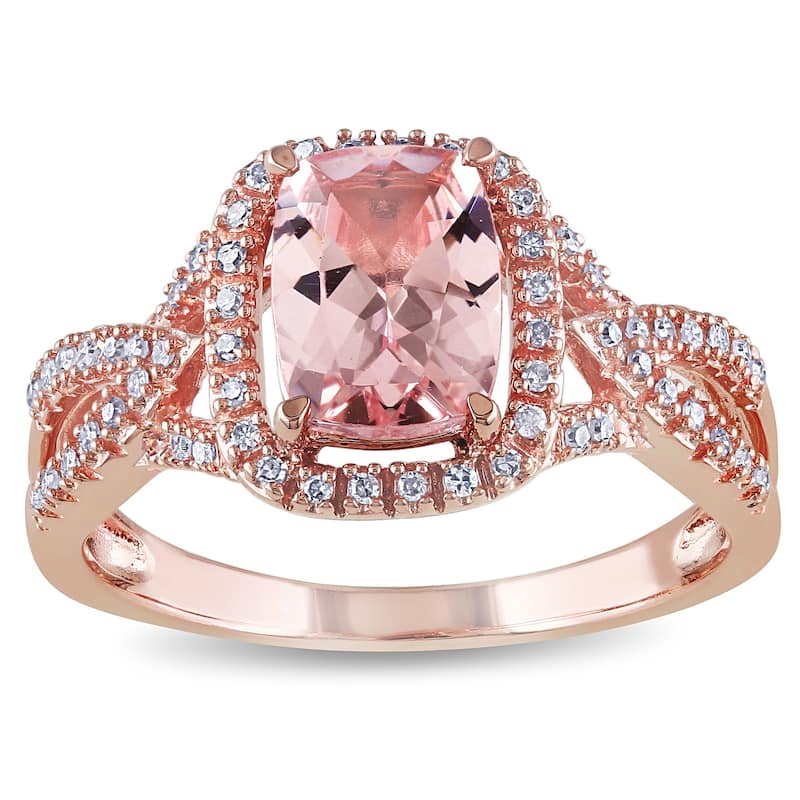 Miadora Signature Collection 10k Rose Gold Cushion Morganite 1/6ct TDW Diamond Engagement Ring