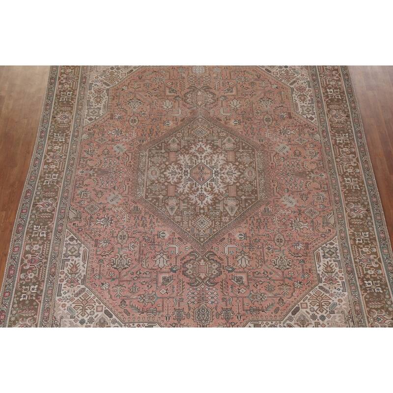Hand Knotted Oriental 100% Wool Carpet Traditional Medallion Pink Tabriz Area Rug - 12' 5'' X 9' 9''