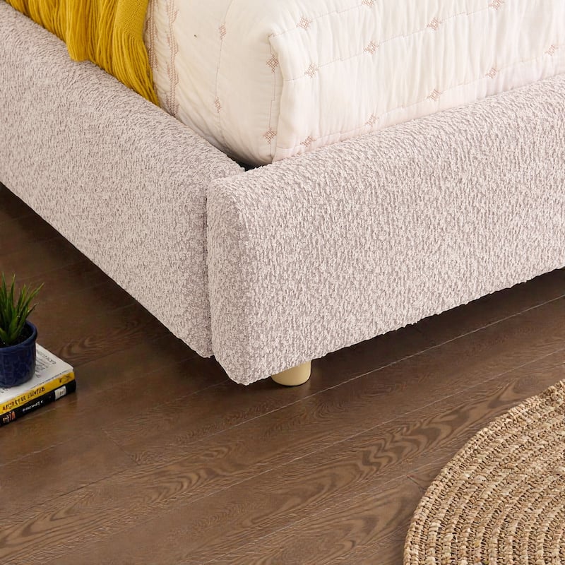 Upholstered Bed Frame with Tall Curved Headboard and Storage Drawers, Modern Minimalist Platform Bed No Box Spring