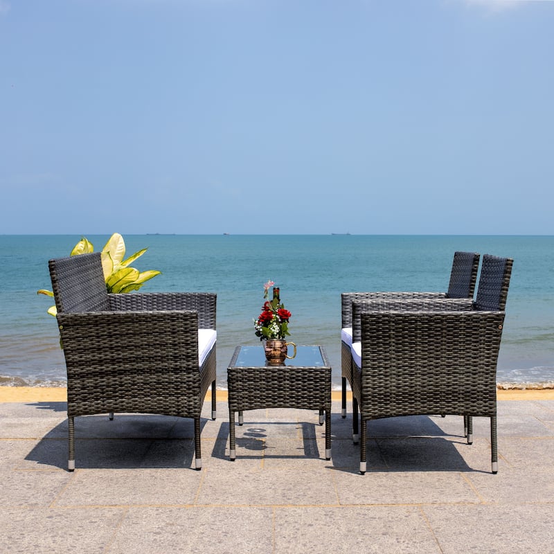 SAFAVIEH Outdoor Amiyah 4-Piece Conversation Patio Set - 42W x 33D x 23H