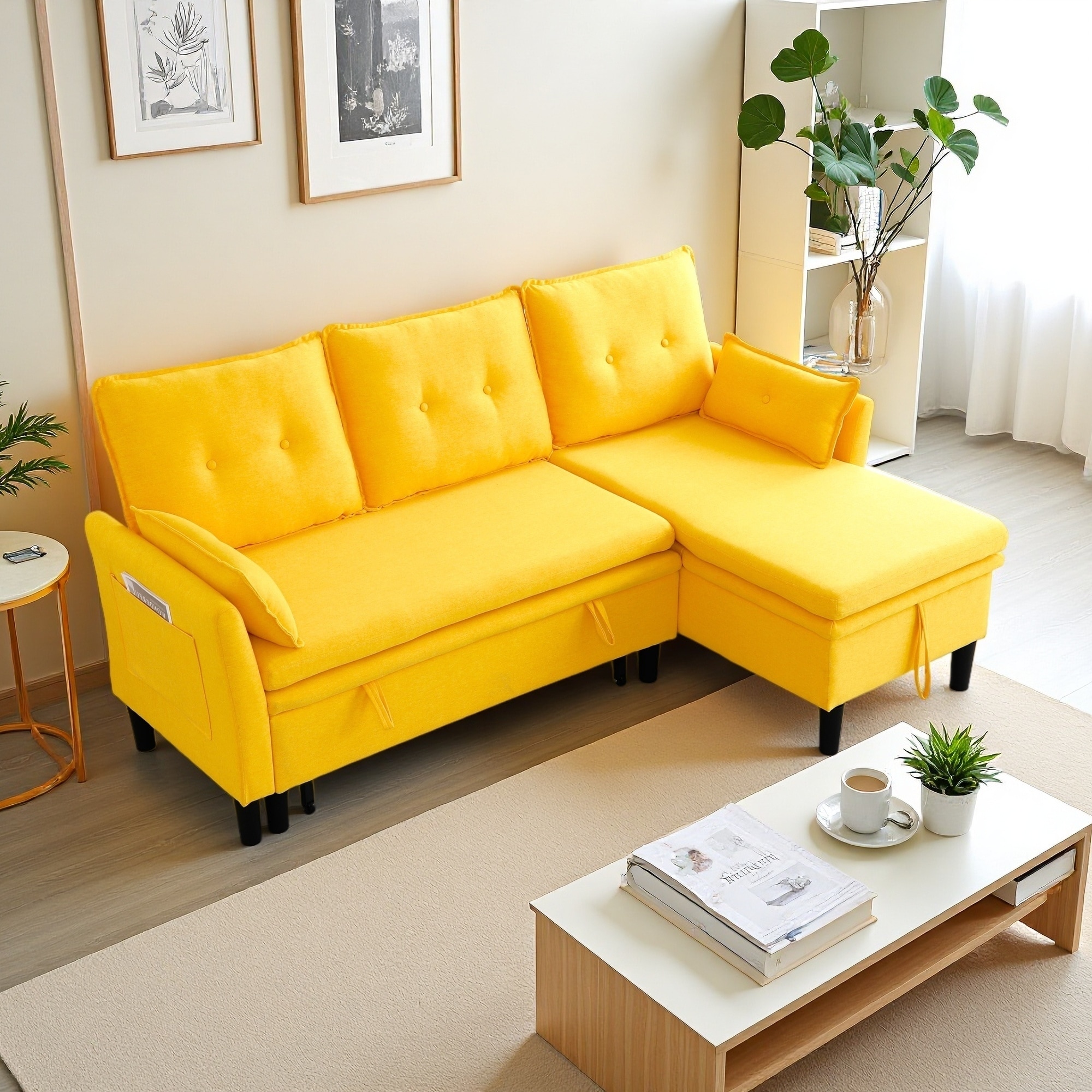 78.4" Cotton Linen Reversible Sectional Sofa with Chaise & Storage