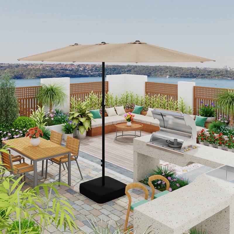 15 - foot Dual - sided Teal Outdoor Umbrella with LED: Durable Polyester Canopy, Sturdy Steel Frame