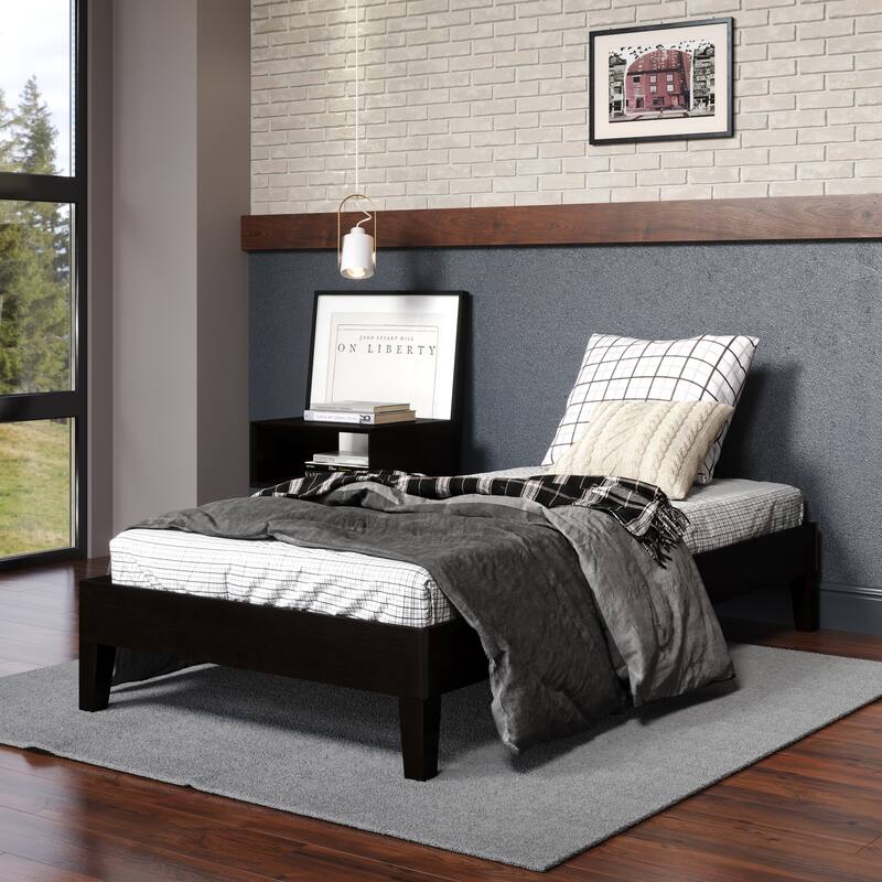 Twin Size Wood Platform Bed with 6.5" Under-Bed Storage and 14-Slat Support System