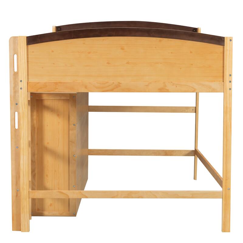 Roomfitters Twin/Full Size Loft Bed with Storage Cabinet, Wardrobe and LED Light