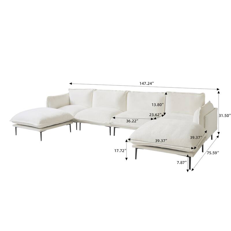 147" U-Shaped Modular Sectional Sofa Couch for Living Room Chenille Cloud Couches 4 Seater with 2 Ottoman