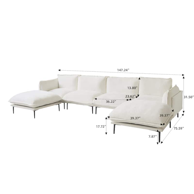 Living Room Furniture Velvet Sectional Sofa U-shaped Modular Sofa Deep Seat Upholstered Cloud Couch