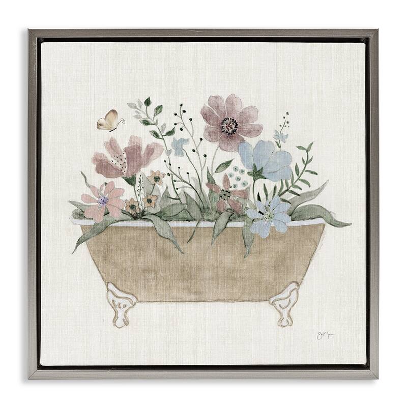 Stupell Cottage Florals in Bathtub Framed Floater Canvas Wall Art Design By Janet Tava - 25 x 25 - Grey